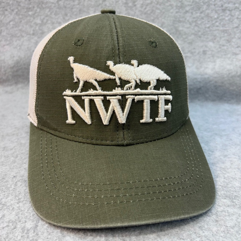 NWTF Turkeys Mens Green Outdoor Cap Trucker Hat Ripstop Snapback OSFM 2194